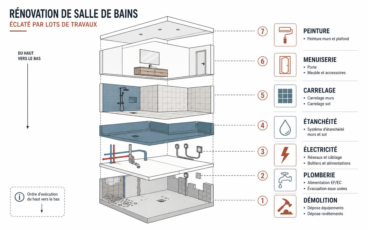 Ordre des postes de travaux pour carrelage : succession des lots sur le chantier